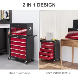 HOMCOM Rolling Tool Chest Lockable Roller Cabinet with with 14 Drawers Red