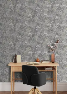 Muriva Black/Gold Floral 3D effect Patterned Wallpaper