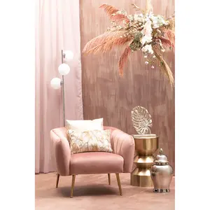 Interiors by Premier Modern Pink Velvet Chair with Gold Finish Legs, Back & Armrest Dining Chair, Easy to Clean Armchair