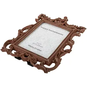 Ornate Rustic Bronze Scrollwork Floral 5x7 Picture Frame with Brushed Gold Trim