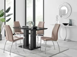 Furniturebox Imperia 4 Modern Black High Gloss Dining Table and 4 Cappuccino Isco Chairs