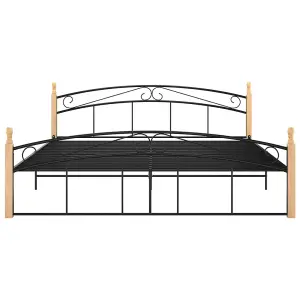 Berkfield Bed Frame Black Metal and Solid Oak Wood 180x200 cm 6FT Super King