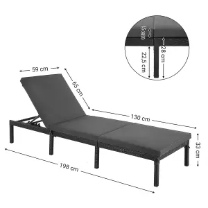 SONGMICS Sun Lounger,  with 5 cm Thick Mattress, Rattan-Like Surface, Reclining Backrest, 198 x 59 x 28 cm, Load Capacity 15