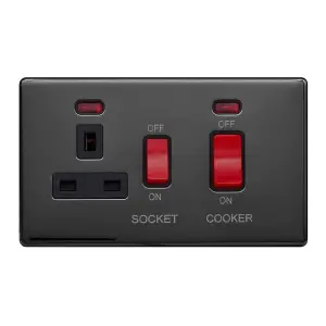 Black Nickel Screwless Plate 45A Cooker Control Unit & Neon-Black Trim - Black Trim - SE Home