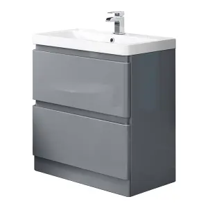 Rinse Bathrooms 800mm Free Standing Basin Vanity Cabinet Unit Bathroom Soft Close Drawers Storage Furniture Gloss Grey