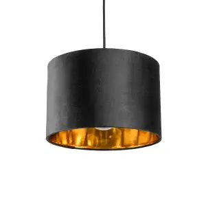 CGC NILA Luxury Black Velvet & Gold Inner Round Pendant Drum Shade