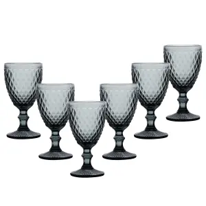 Set of 6 Vintage Luxury Grey Diamond Embossed Drinking Wine Glass Wine Goblets 270ml