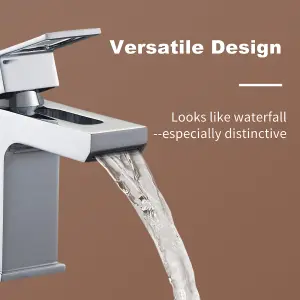 BATHWEST Bathroom Brass Chrome Basin Sink Mixer Taps Waterfall Single Modern Lever Faucet