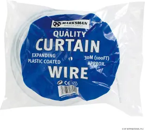 30m White Plastic Coated Curtain Wire Hanging Cord Cable Hook Eye Window Net New