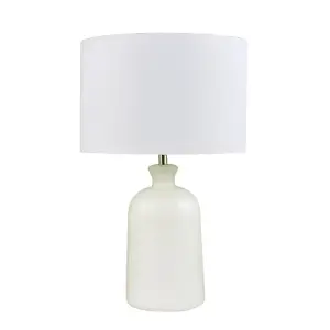 Classic Opal White Glass Table Lamp with White Linen Fabric Drum Lampshade