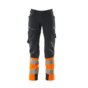 Mascot Accelerate Safe Ultimate Stretch Trousers with Thigh Pockets - Dark Navy/Hi-Vis Orange   (42.5) (Leg Length - Short)