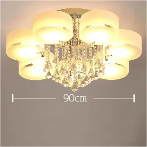 7 Head Modern Round Acrylic LED Ceiling Light Color Changing Chandelier with Crystal Accent