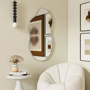 Asymmetrical Metal Framed Wall Accent Mirror Silver / 81.3cm H x 55.1cm W