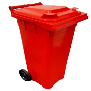 240L Red Large Outdoor Garden Waste Recycling Wheelie Bin With Rubber Wheels Handle & Lid