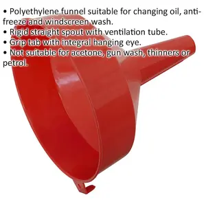 190mm Polyethylene Funnel with Fixed Spout and Ventilation Tube for Oil and Fluid Changes