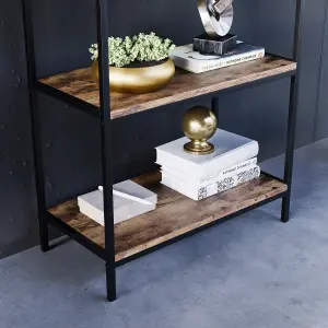 Vida Designs Brooklyn Dark Wood 3 Tier Bookcase Industrial Freestanding Shelving Unit (H)780mm (W)600mm (D)300mm