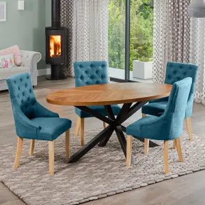 Dosenna Oval Dining Table Set with 4 Ravenna Fabric Chairs - Teal