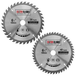 Saxton TCT160MXA TCT Circular Blade 160mm x 36 & 48 Teeth x 20mm Bore & 16mm Ring Pack of 2