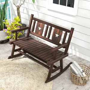 Costway Patio Rocking Bench Carbonized Wood Double Rocker Lovesear w/ Ergonomic Seat