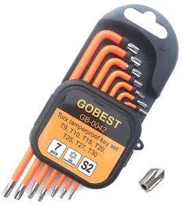 GOBEST tamperproof security short torx key set T9-T30 S2 steel (GB-0042)