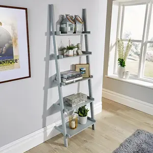 Ira 5-Tier Ladder Shelf Bookcase Unit Grey