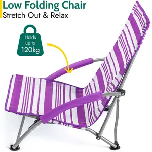 Low Beach Chair Folding Outdoor Camping Garden Festival Lightweight Lounger Seat - Purple Stripe