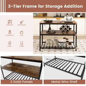 Costway 3-Tier Kitchen Industrial Storage Shelf Island Prep Table Microwave Stand Rack