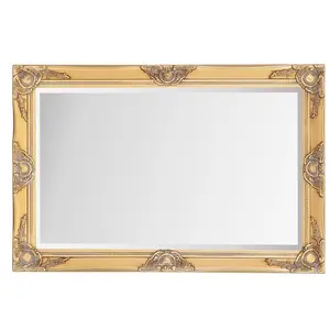 Villanova Solid Wood Flat Wall Mirror Antique Gold / 90cm H x 60cm W