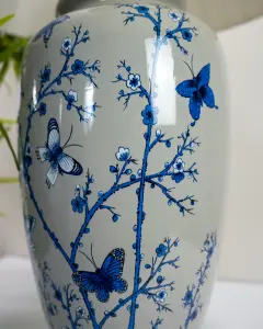 Blue Butterfly Ceramic Table Lamp with Pleated Shade