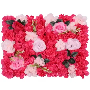 Artificial Flower Wall Backdrop Panel, 60cm x 40cm, Pink with Green Leaves