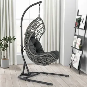 Costway Hanging Egg Chair w/ Stand Indoor Outdoor Patio Wicker Swing Chair