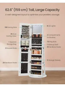 SONGMICS  LED Mirror Jewellery Cabinet Standing, Lockable Jewellery Armoire With Full-Length Mirror And Adjustable LED Lights