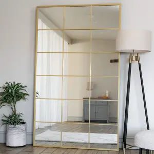 Jobu home - Kyo - Full Length Gold Metal Rectangle Lattice Window Mirror - 200cm x 120cm