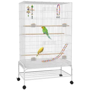 PawHut Bird Cage with Stand, Wheels, Toys, for Budgies, Finches, White