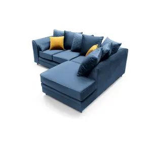 Chicago Velvet Right Facing Corner Sofa in Dark Blue