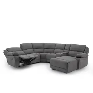 Dublin 5 Seater Fabric Corner Recliner Sofa Dark Grey