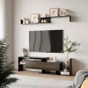 HOMCOM TV Cabinet Unit w/ Wall-Mounted Shelf, Open Shelves Black and Brown