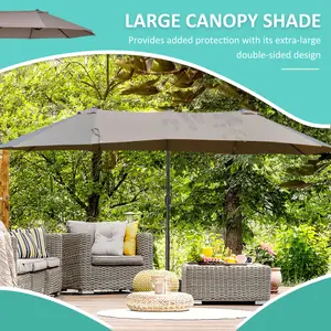 Outsunny Double Canopy Offset Parasol Umbrella Garden Shade Steel Canopy Brown