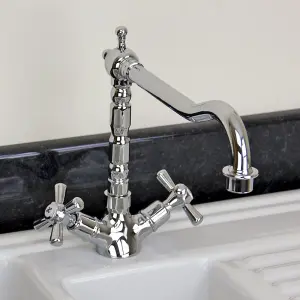 Astini Traditional Chrome Twin Handle Kitchen Sink Mixer Tap