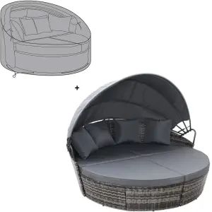 EVRE  Mixed Grey Bali Day Bed Outdoor Garden Furniture Set With Canopy & Cover