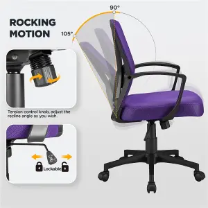 Yaheetech Ergonomic Mid-back Swivel Mesh Office Chair - Purple