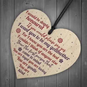 Red Ocean Godmother Handmade Wooden Heart Sign Plaque Keepsake Thank You Gift Christening Godparents Gifts