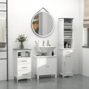 kleankin Tall Bathroom Storage Cabinet, Slim Freestanding Linen Tower, White