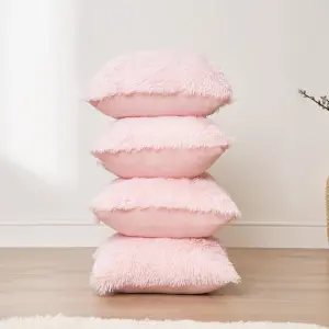 Set of 4 Fluffy Shaggy Filled Cushion with Cover Square