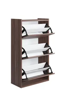 Adel Shoe Cabinet with 3 Flip Doors, 65 x 32 x 118 cm, Walnut