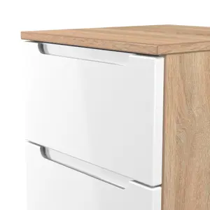 Milan Ready assembled White & oak 3 Drawer Bedside chest (H)685mm (W)370mm (D)390mm