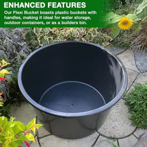 Set of 3 45L Gallon Black Plastic Bucket with Handles -Sturdy Water Bucket Big Bucket with Measuring - Ideal for Home and Garden