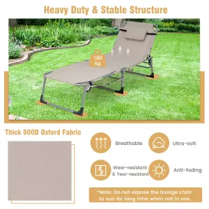 Costway Outdoor Folding Chaise Lounger Patio Lounge Chair Portable Beach Recliner 5-position Adjustable