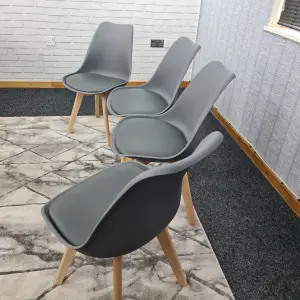 Dining Chairs Set Of 4 Grey Kitchen Tulip Chairs Wooden Legs Padded Seats