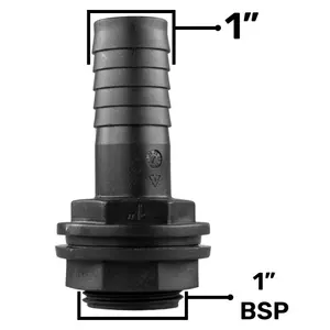 Water butt/rain barrel/water storage tank barbed hosetail for overflow/outlet  1" bsp,requires a 33mm hole